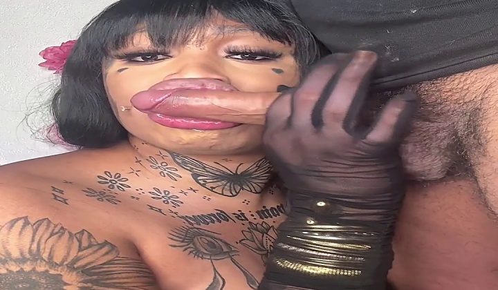ebony shemale sucks the soul out of his cock  ?