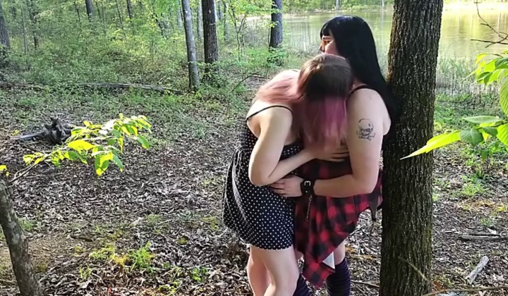 two horny shemale ladies hump in the woods 720p  ?