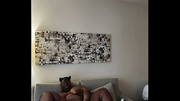 Black TGirl Strokes Uncut Cock