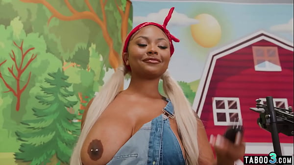 Ebony TS Farmgirl Fucks Two Guys