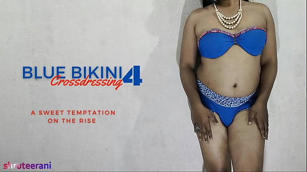 Indian Shemale Crossdresses in Blue Bikini