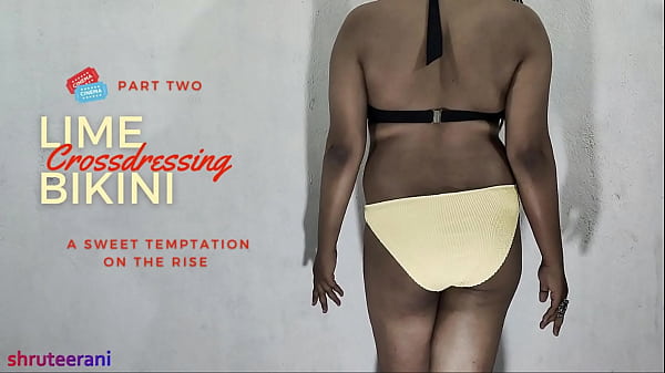 Indian Shemale Crossdresses in Lime Bikini